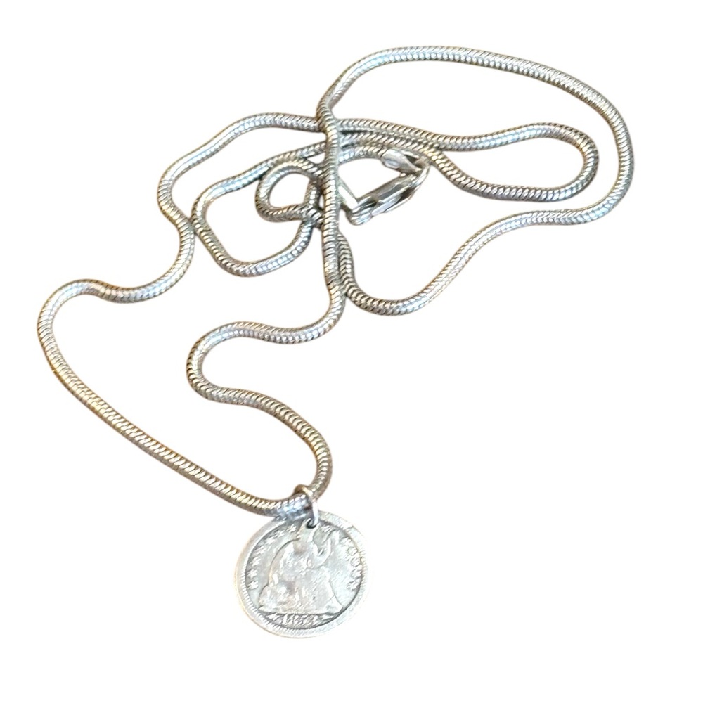 Antique 1853 USA Half Dime pendant necklace sterling silver 925